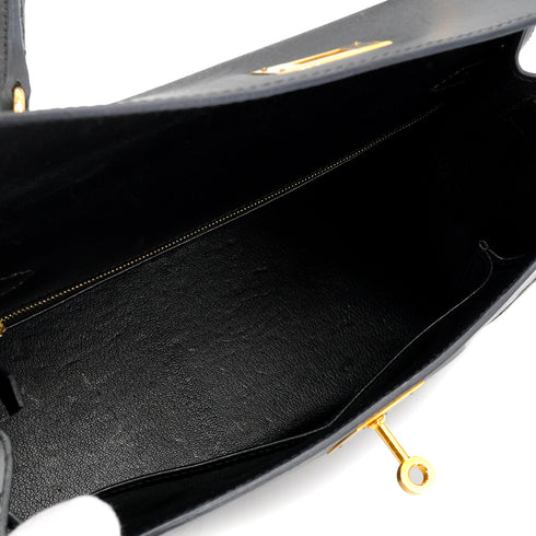 HERMES KELLY 28 SELLIER BLACK BOX CALF HAND SHOULDER BAG 2004 SQUARE H GOLD HARDWARE 90341432