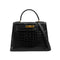 HERMES KELLY 28 SELLIER BLACK CROCODILE ALLIGATOR HAND SHOULDER BAG 1988 CIRCLE R GOLD HARDWARE 90327058