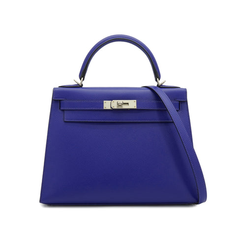 HERMES KELLY 28 SELLIER BLUE ELECTRIQUE VEAU EPSOM HAND SHOULDER BAG 2022 U STAMP MATT HARDWARE 90341835