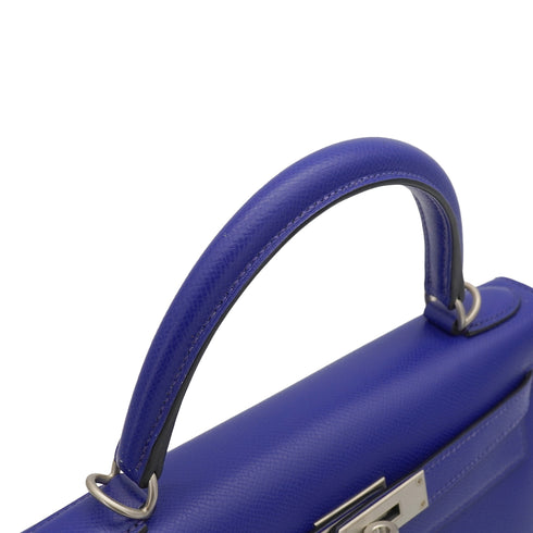HERMES KELLY 28 SELLIER BLUE ELECTRIQUE VEAU EPSOM HAND SHOULDER BAG 2022 U STAMP MATT HARDWARE 90341835