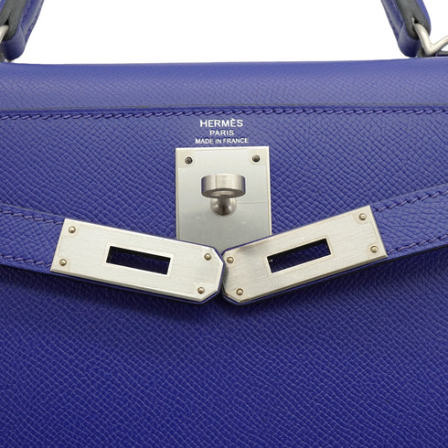 HERMES KELLY 28 SELLIER BLUE ELECTRIQUE VEAU EPSOM HAND SHOULDER BAG 2022 U STAMP MATT HARDWARE 90341835
