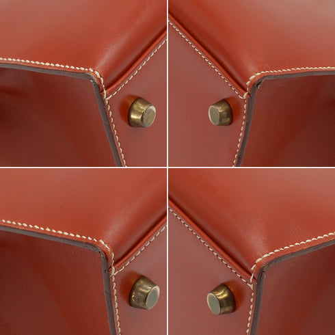 HERMES KELLY 28 SELLIER BRIQUE BOX CALF HAND SHOULDER BAG 1992 CIRCLE V GOLD HARDWARE 90335477