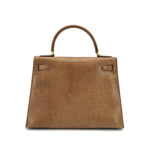 HERMES KELLY 28 SELLIER BROWN LIZARD HAND SHOULDER BAG 1995 CIRCLE Y GOLD HARDWARE 90325605