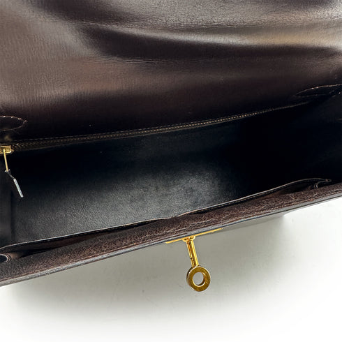 HERMES KELLY 28 SELLIER CHOCOLAT BOXCALF HAND BAG 1977 CIRCLE G GOLD HARDWRE 90329202