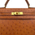 HERMES KELLY 28 SELLIER COGNAC OSTRICH HAND SHOULDER BAG 1992 CIRCLE V GOLD HARDWRE 90322280