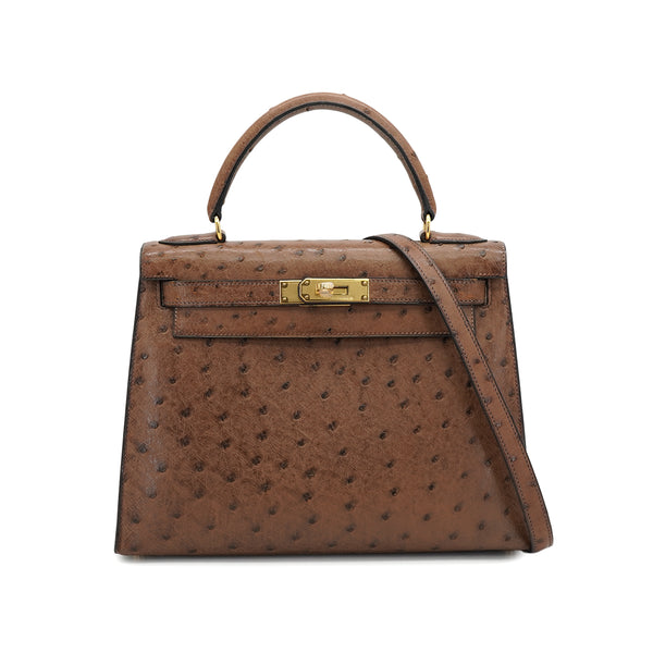 HERMES KELLY 28 SELLIER ETRUSQUE OSTRICH HAND SHOULDER BAG 1998 SQUARE B GOLD HARDWARE 90326720