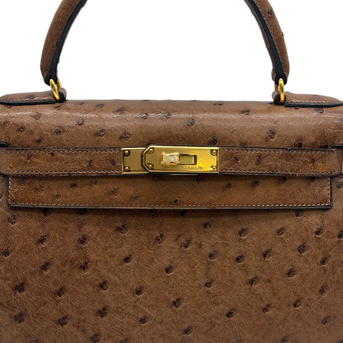 HERMES KELLY 28 SELLIER ETRUSQUE OSTRICH HAND SHOULDER BAG 1998 SQUARE B GOLD HARDWARE 90326720