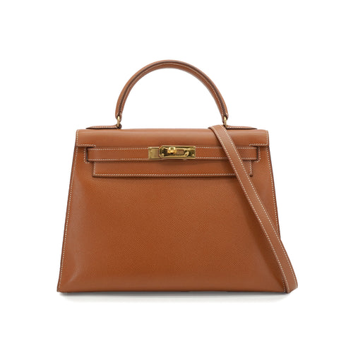 HERMES KELLY 28 SELLIER GOLD COUCHEVEL HAND SHOULDER BAG 1989 CIRCLE S GOLD HARDWARE 90340153