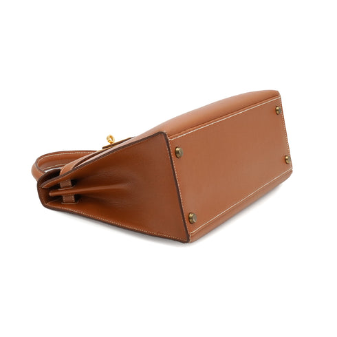 HERMES KELLY 28 SELLIER GOLD COUCHEVEL HAND SHOULDER BAG 1989 CIRCLE S GOLD HARDWARE 90340153