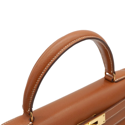 HERMES KELLY 28 SELLIER GOLD COUCHEVEL HAND SHOULDER BAG 1989 CIRCLE S GOLD HARDWARE 90340153