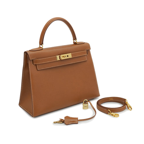HERMES KELLY 28 SELLIER GOLD COUCHEVEL HAND SHOULDER BAG 1996 CIRCLE Z GOLD HARDWARE 90328920