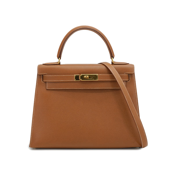 HERMES KELLY 28 SELLIER GOLD COUCHEVEL HAND SHOULDER BAG 1996 CIRCLE Z GOLD HARDWARE 90328920