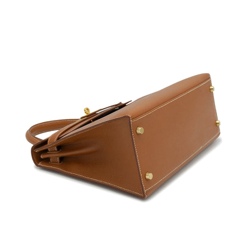 HERMES KELLY 28 SELLIER GOLD COUCHEVEL HAND SHOULDER BAG 1996 CIRCLE Z GOLD HARDWARE 90328920