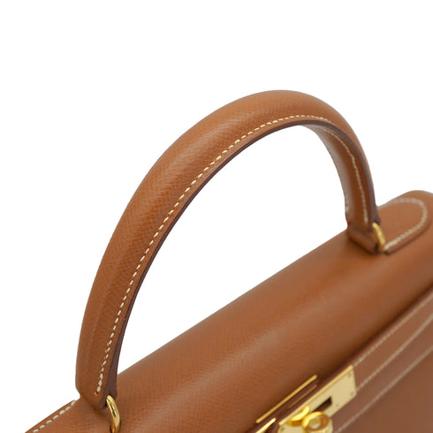 HERMES KELLY 28 SELLIER GOLD COUCHEVEL HAND SHOULDER BAG 1996 CIRCLE Z GOLD HARDWARE 90328920