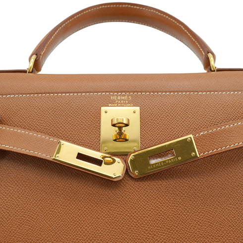HERMES KELLY 28 SELLIER GOLD COUCHEVEL HAND SHOULDER BAG 1996 CIRCLE Z GOLD HARDWARE 90328920