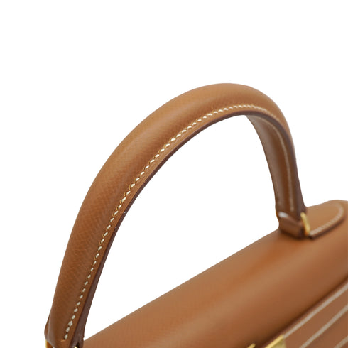 HERMES KELLY 28 SELLIER GOLD COURCHEVEL HAND SHOULDER BAG 1998 SQUARE B GOLD HARDWARE 90331393
