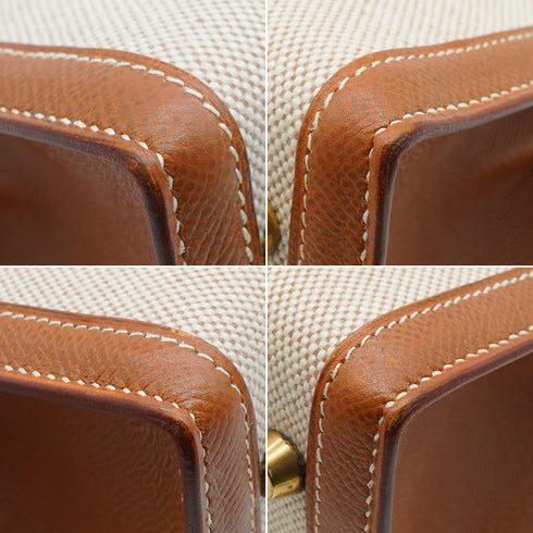 HERMES KELLY 28 SELLIER GOLD TOILE H COUCHEVEL HAND SHOULDER BAG 1994 CIRCLE X GOLD HARDWARE 90344568