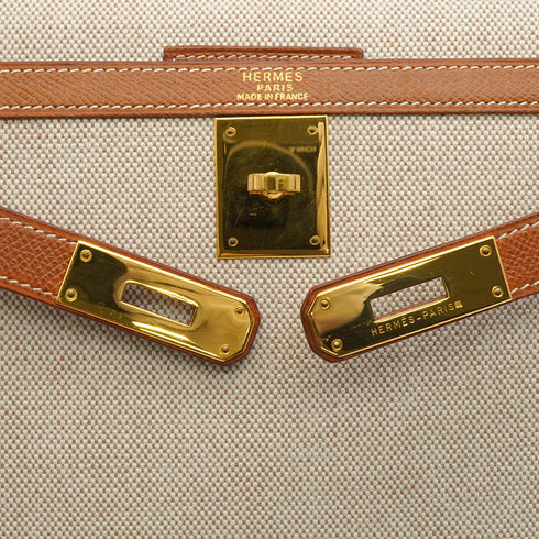 HERMES KELLY 28 SELLIER GOLD TOILE H COUCHEVEL HAND SHOULDER BAG 1994 CIRCLE X GOLD HARDWARE 90344568