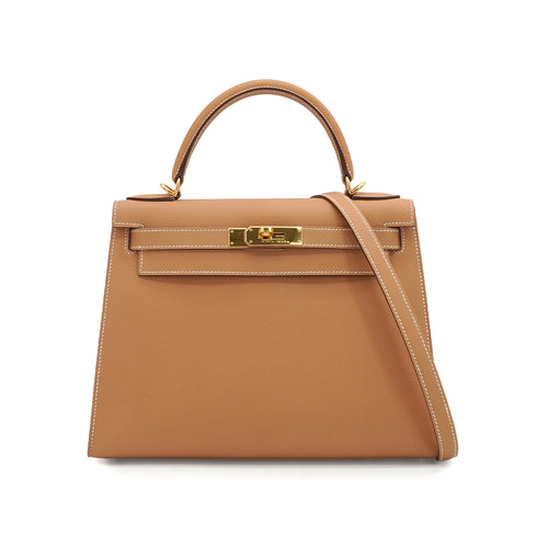 HERMES KELLY 28 SELLIER GOLD VEAU EPSOM HAND SHOULDER BAG 2005 SQUARE I GOLD HARDWARE 90341431