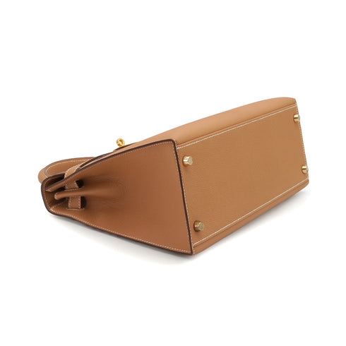 HERMES KELLY 28 SELLIER GOLD VEAU EPSOM HAND SHOULDER BAG 2005 SQUARE I GOLD HARDWARE 90341431