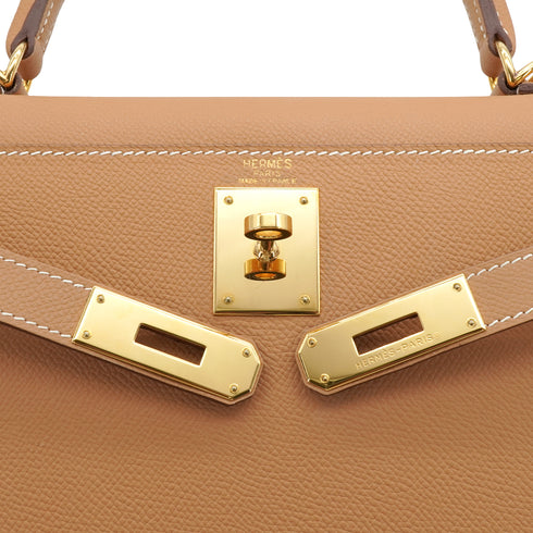 HERMES KELLY 28 SELLIER GOLD VEAU EPSOM HAND SHOULDER BAG 2005 SQUARE I GOLD HARDWARE 90341431