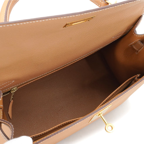 HERMES KELLY 28 SELLIER GOLD VEAU EPSOM HAND SHOULDER BAG 2005 SQUARE I GOLD HARDWARE 90341431