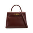 HERMES KELLY 28 SELLIER MARRON FONCE BOXCALF HAND SHOULDER BAG 1996 CIRCLE Z GOLD HARDWARE 90322170