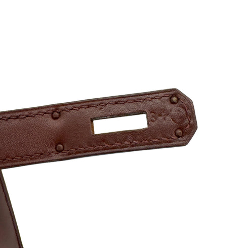 HERMES KELLY 28 SELLIER MARRON FONCE BOXCALF HAND SHOULDER BAG 1996 CIRCLE Z GOLD HARDWARE 90322170