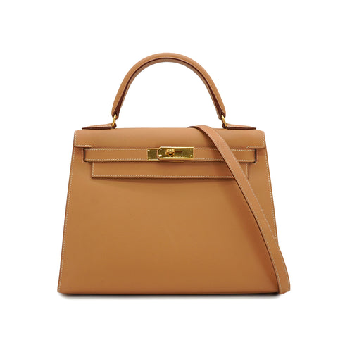 HERMES KELLY 28 SELLIER NATUREL COURCHEVEL HAND SHOULDER BAG 1998 SQUARE B GOLD HARDWARE 90335774