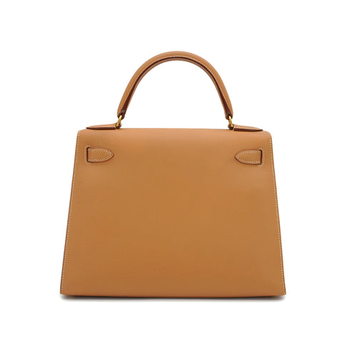HERMES KELLY 28 SELLIER NATUREL COURCHEVEL HAND SHOULDER BAG 1998 SQUARE B GOLD HARDWARE 90335774