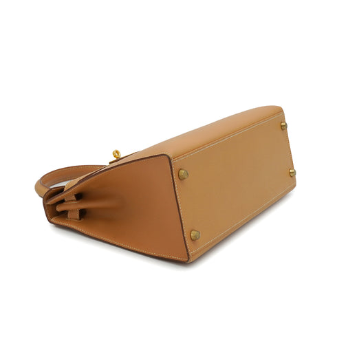 HERMES KELLY 28 SELLIER NATUREL COURCHEVEL HAND SHOULDER BAG 1998 SQUARE B GOLD HARDWARE 90335774