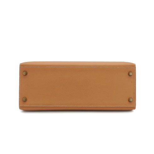 HERMES KELLY 28 SELLIER NATUREL COURCHEVEL HAND SHOULDER BAG 1998 SQUARE B GOLD HARDWARE 90335774