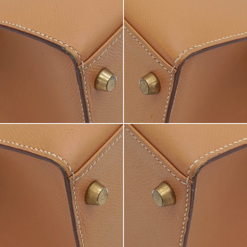 HERMES KELLY 28 SELLIER NATUREL COURCHEVEL HAND SHOULDER BAG 1998 SQUARE B GOLD HARDWARE 90335774