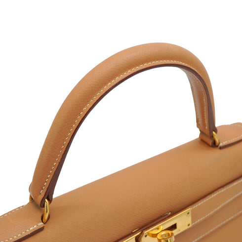 HERMES KELLY 28 SELLIER NATUREL COURCHEVEL HAND SHOULDER BAG 1998 SQUARE B GOLD HARDWARE 90335774