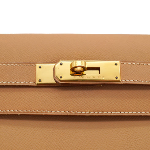 HERMES KELLY 28 SELLIER NATUREL COURCHEVEL HAND SHOULDER BAG 1998 SQUARE B GOLD HARDWARE 90335774