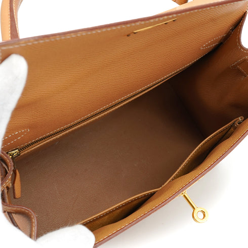 HERMES KELLY 28 SELLIER NATUREL COURCHEVEL HAND SHOULDER BAG 1998 SQUARE B GOLD HARDWARE 90335774