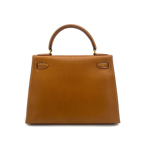 HERMES KELLY 28 SELLIER NATUREL PIGSKIN HAND SHOULDER BAG 1992 CIRCLE V GOLD HARDWARE 90318216
