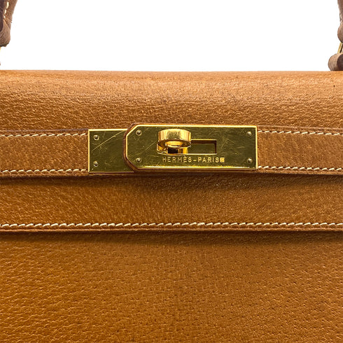 HERMES KELLY 28 SELLIER NATUREL PIGSKIN HAND SHOULDER BAG 1992 CIRCLE V GOLD HARDWARE 90318216