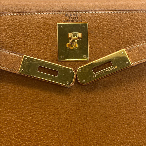 HERMES KELLY 28 SELLIER NATUREL PIGSKIN HAND SHOULDER BAG 1992 CIRCLE V GOLD HARDWARE 90318216