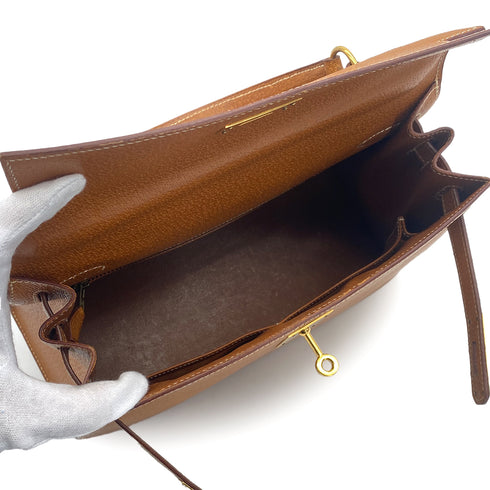 HERMES KELLY 28 SELLIER NATUREL PIGSKIN HAND SHOULDER BAG 1992 CIRCLE V GOLD HARDWARE 90318216