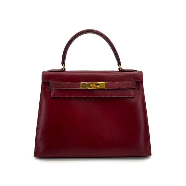 HERMES KELLY 28 SELLIER ROUGE H BOXCALF HAND BAG 1986 CIRCLE P GOLD HARDWARE 90317903