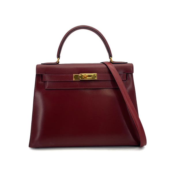 HERMES KELLY 28 SELLIER ROUGE H BOXCALF HAND SHOULDER BAG 1983 CIRCLE M GOLD HARDWRE 90314736