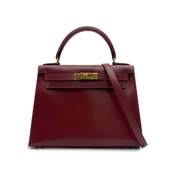 HERMES KELLY 28 SELLIER ROUGE H BOXCALF HAND SHOULDER BAG 1999 SQUARE C GOLD HARDWARE 90317612