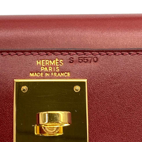 HERMES KELLY 28 SELLIER ROUGE H BOXCALF HAND SHOULDER BAG 2002 SQUARE F GOLD HARDWARE 90324446