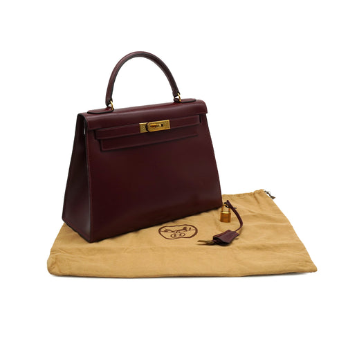 HERMES KELLY 28 SELLIER ROUGE H BOX CALF HAND BAG 1988 CIRCLE R GOLD HARDWARE 90335832