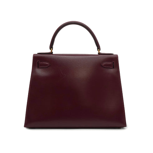 HERMES KELLY 28 SELLIER ROUGE H BOX CALF HAND BAG 1988 CIRCLE R GOLD HARDWARE 90335832
