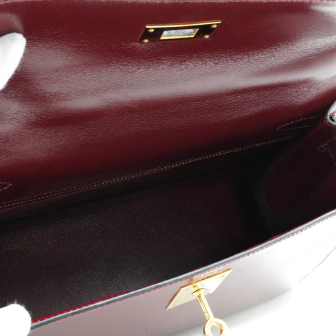 HERMES KELLY 28 SELLIER ROUGE H BOX CALF HAND BAG 1988 CIRCLE R GOLD HARDWARE 90335832