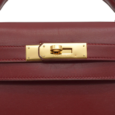 HERMES KELLY 28 SELLIER ROUGE H BOX CALF HAND SHOULDER BAG 1966 V STAMP GOLD HARDWARE 90349269