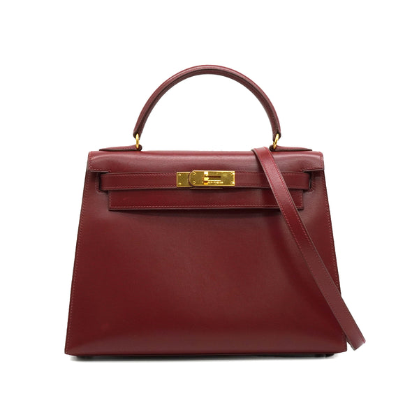 HERMES KELLY 28 SELLIER ROUGE H BOX CALF HAND SHOULDER BAG 1992 CIRCLE V GOLD HARDWARE 90335782