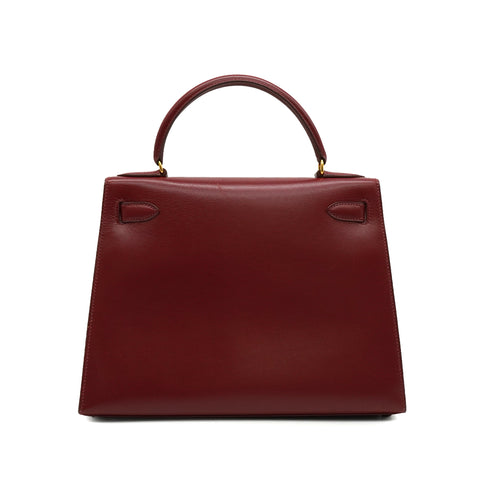 HERMES KELLY 28 SELLIER ROUGE H BOX CALF HAND SHOULDER BAG 1992 CIRCLE V GOLD HARDWARE 90335782